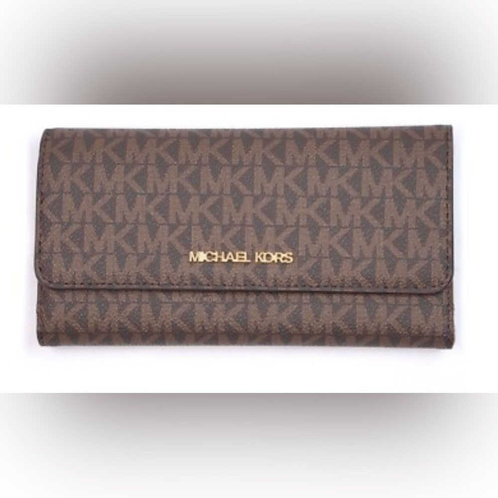Michael Kors Signature Jet Set Brown Trifold Wallet NWT